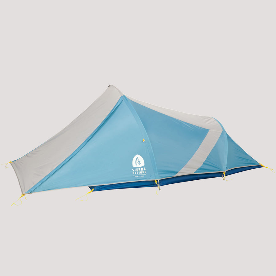 Sierra Designs Clip Flashlight 2 with the rain fly completely on and the vestibule extended