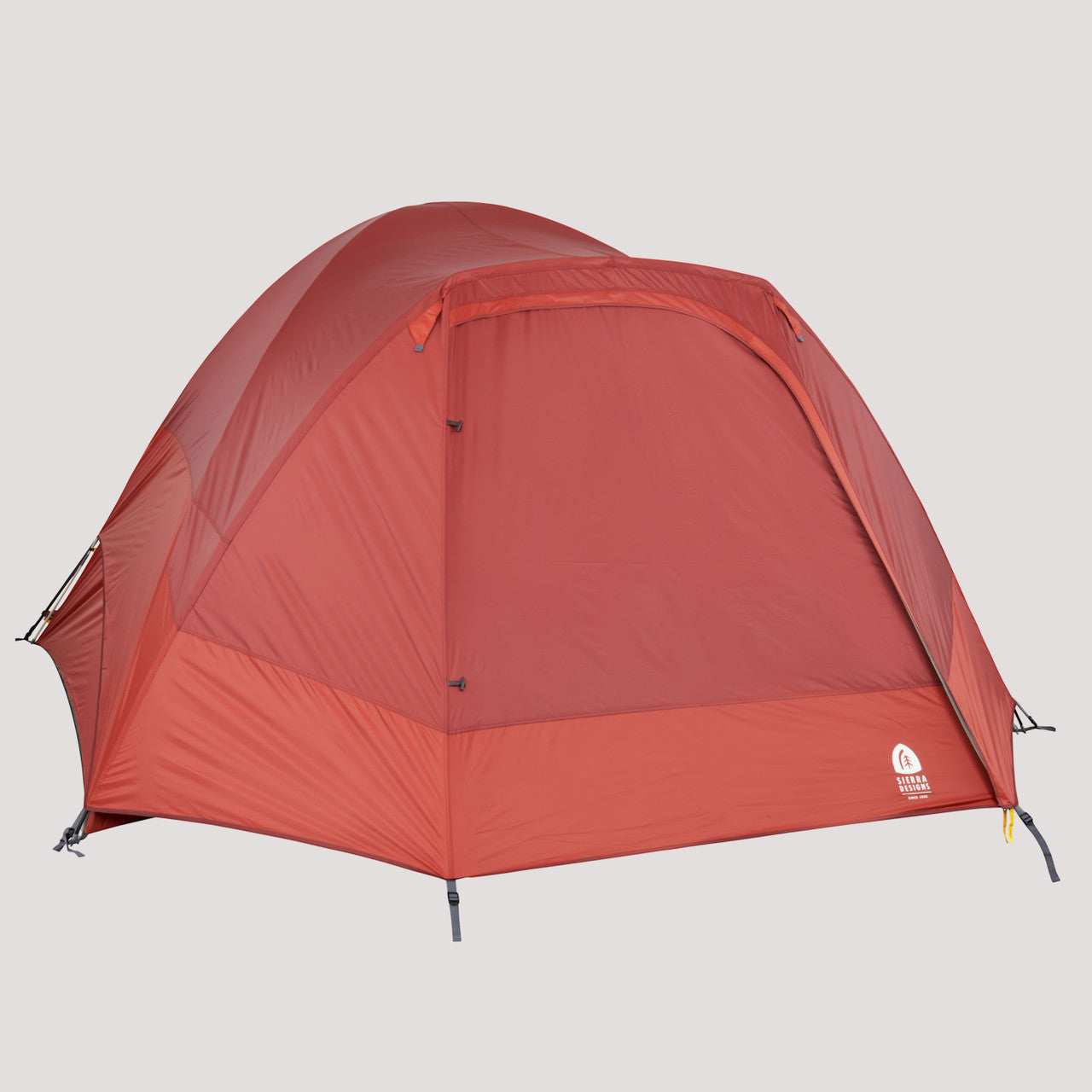 Sierra Designs Alpenglow 6 tent, shown with fly attached, door closed