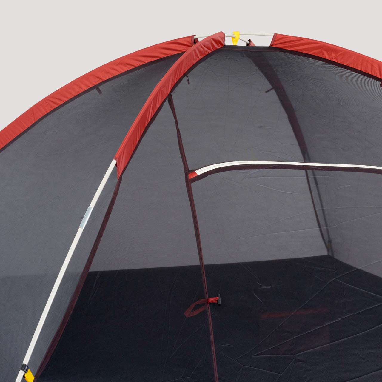 Close up of Sierra Designs Alpenglow 6 tent, showing poles