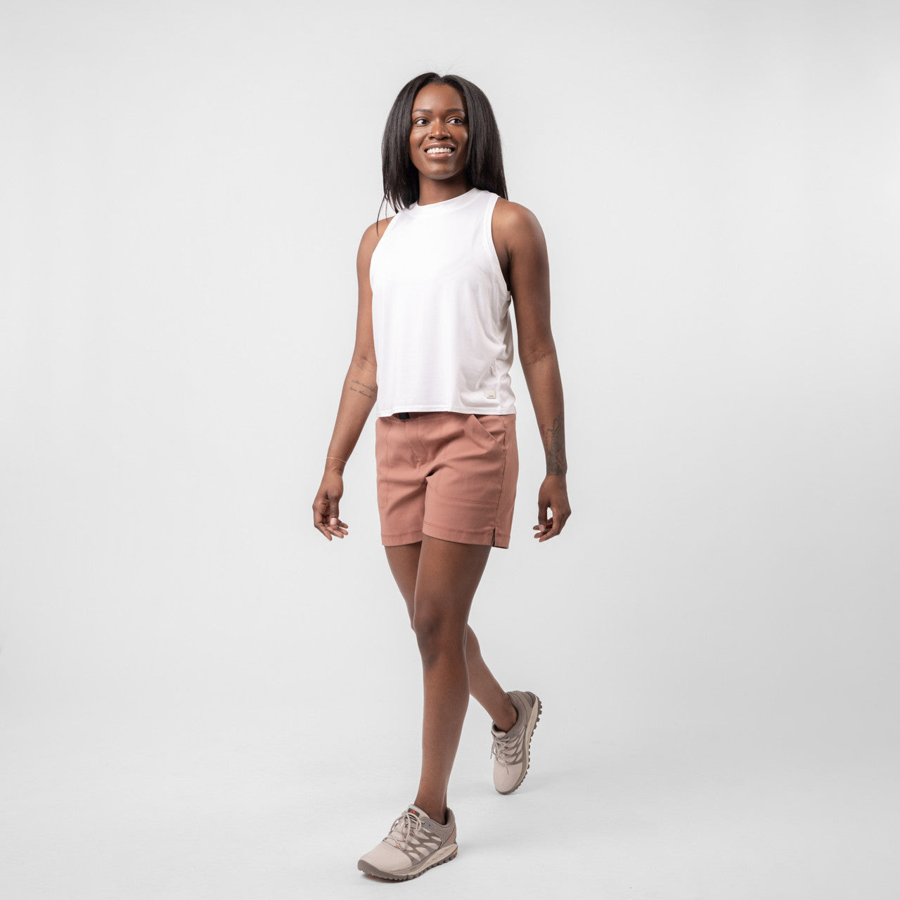 Woman wearing Sierra Designs Women's Fredonyer Stretch Short, front view