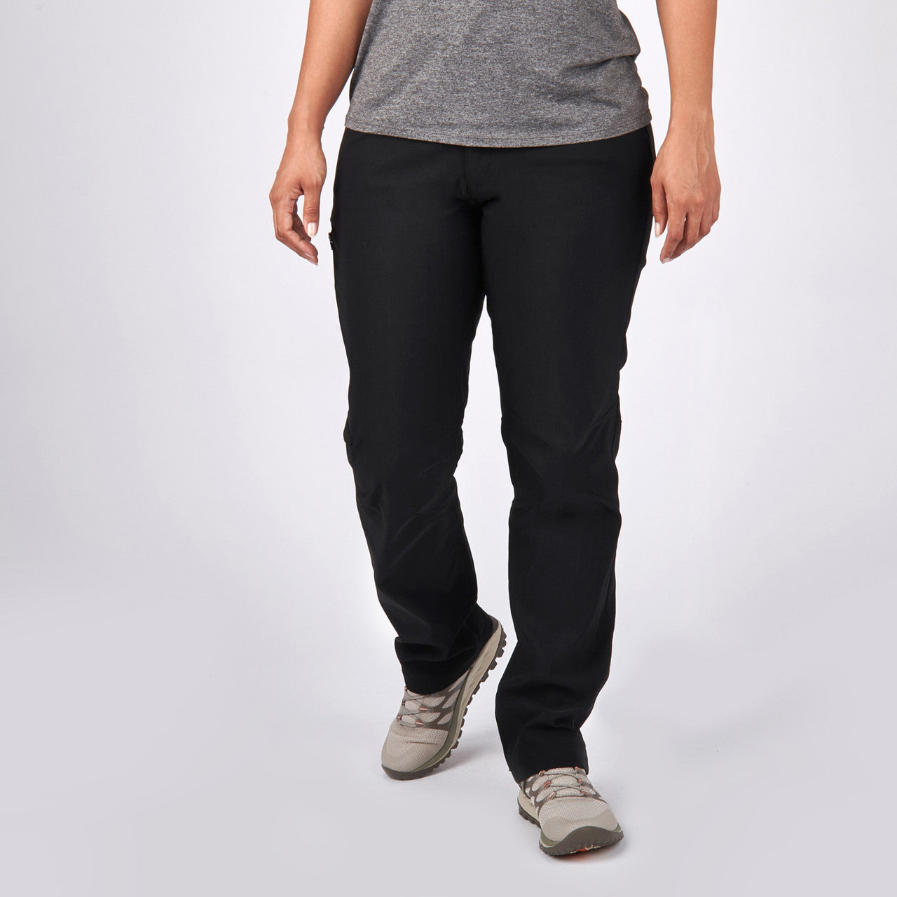 Woman wearing Sierra Designs Women's Inyo Stretch Pant, Black, front view