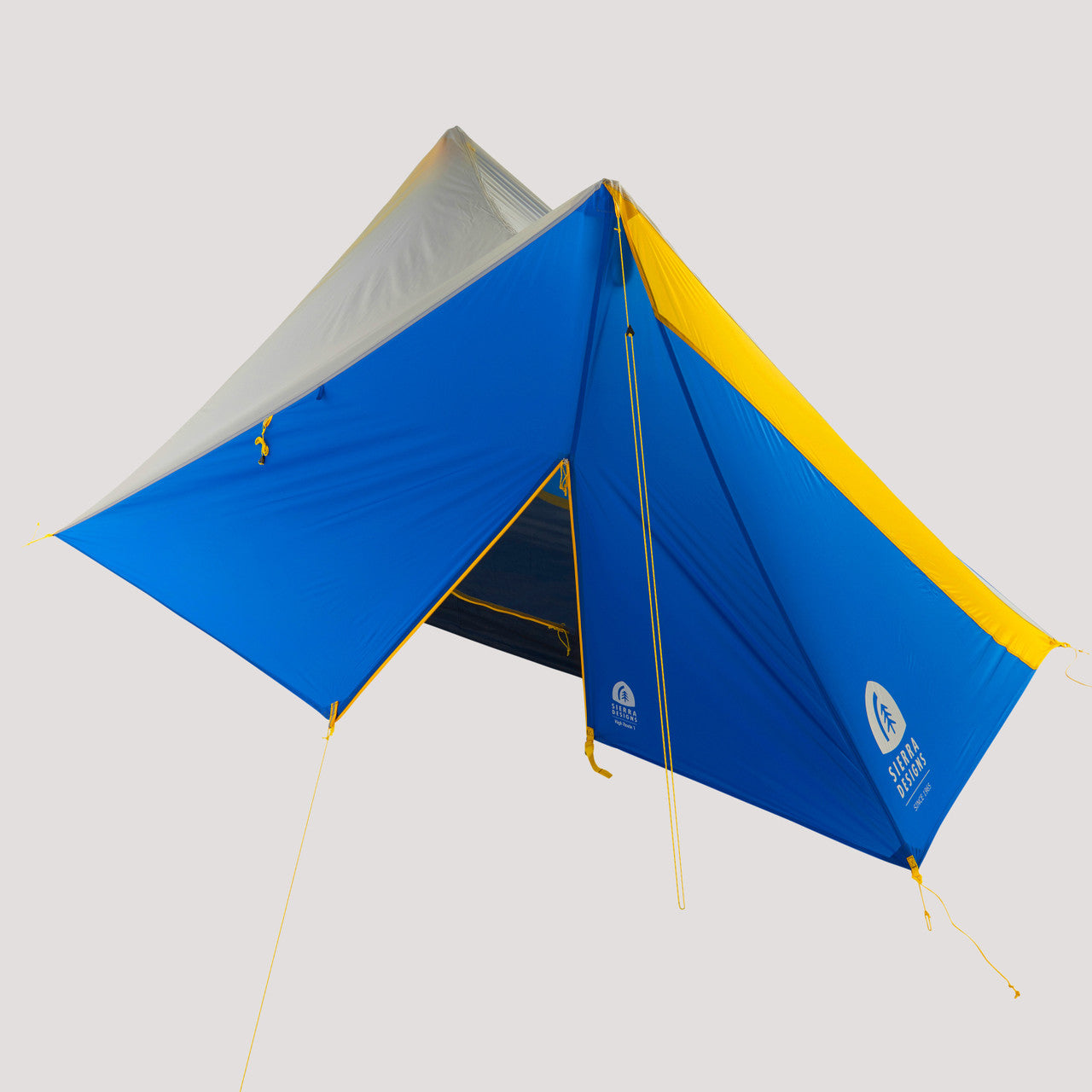 Sierra Designs High Route 1 FL set up with the rain fly completely on and rolled up
