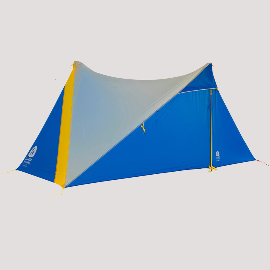 Sierra Designs High Route 1 FL set up with the rain fly completely on