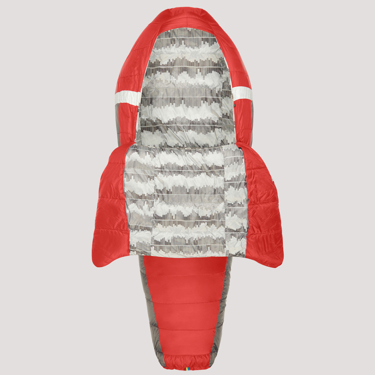 Sierra Designs Backcountry Bed 650 / 20 Degree sleeping bag, red, top view, fully opened