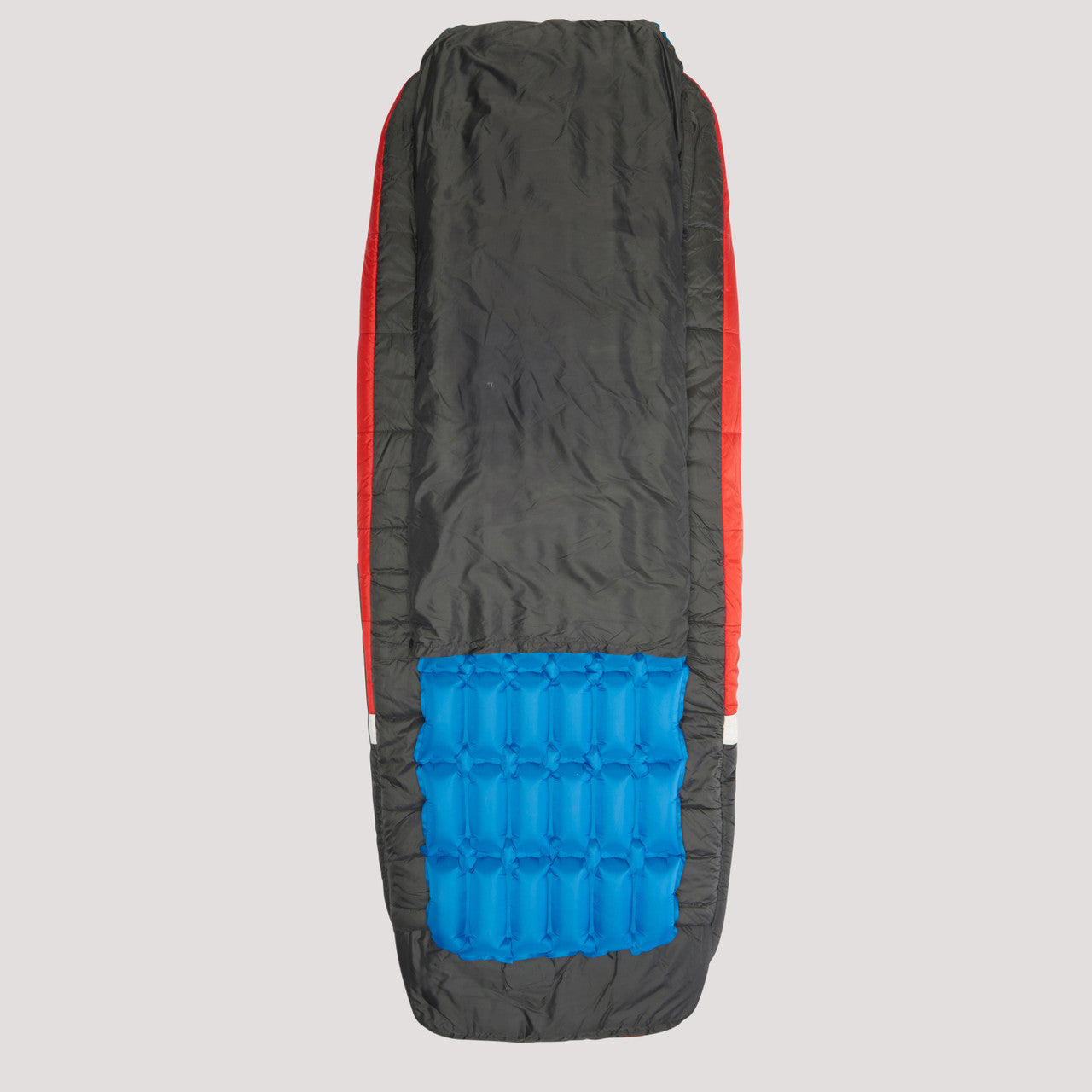 Sierra Designs Frontcountry Bed 20, red/black, bottom view, shown with air mattress inserted into mattress sleeve